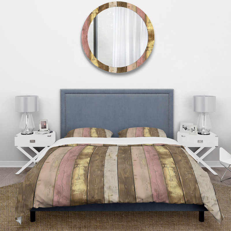 Ensemble de housse de couette Blush Brown and Gold Wood Plank I - Country, Housse de couette pour grand lit + 2 taies décora