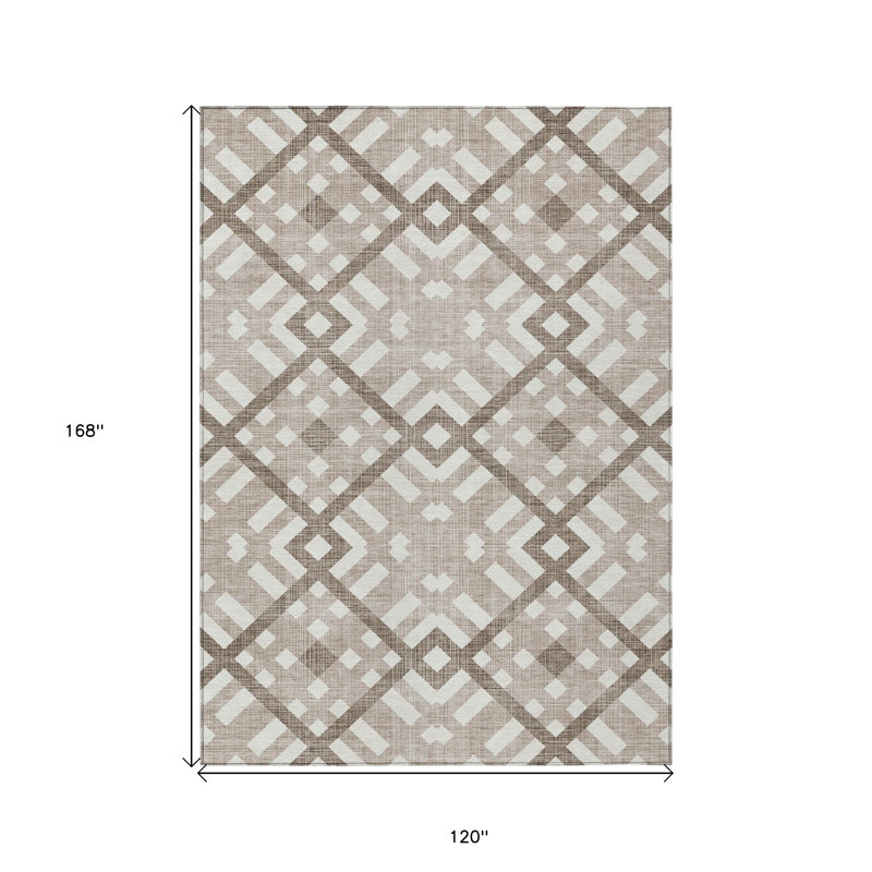 Tapis intérieur / extérieur taupe brun et ivoire lavable 10 pi x 14 pi