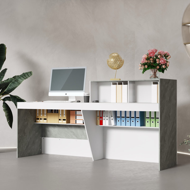 Modern Reception Desk With Marble Finish And Ample Storage