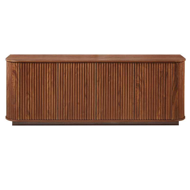 Sideboard Storage Cabinet TV Stand With Wave Pattern Buffet Cabinet Wooden Vertical Striped Cabinet For Kitchen/Bedroom/Entryway. Walnut, 64''W X 15''D X 24''H.
