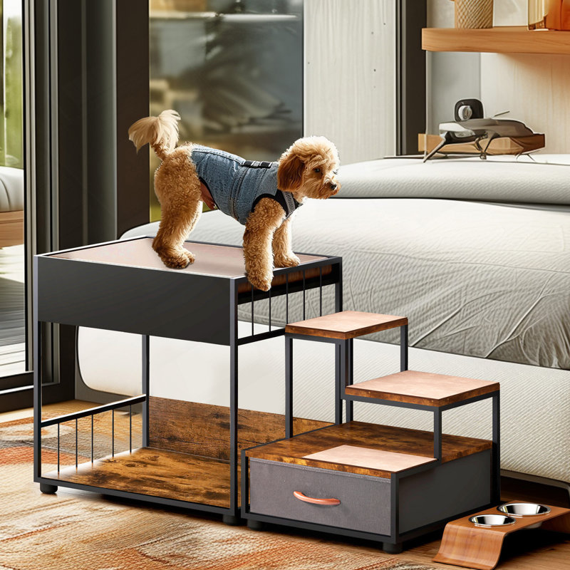 Perchoir pour animal de compagnie, lit superposé pour perchoir pour chien, lit surélevé pour lit pour chien, plateforme à plusieurs niveaux avec éponge, coussin antidérapant et rangement, rétro
