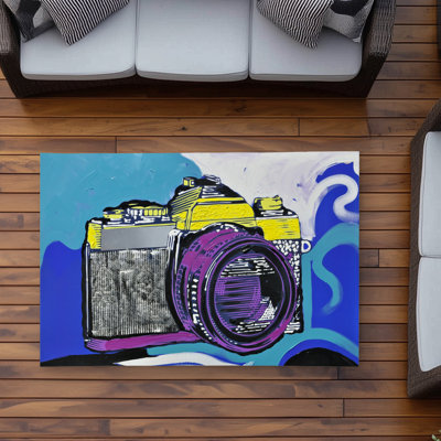 Retro Camera Purple Pop Art Outdoor Area Rug for Home Decor