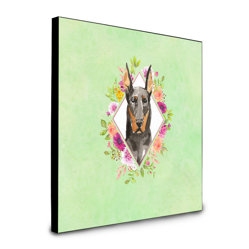 Panneau mural Dollman Flowers, Vert, Doberman gris