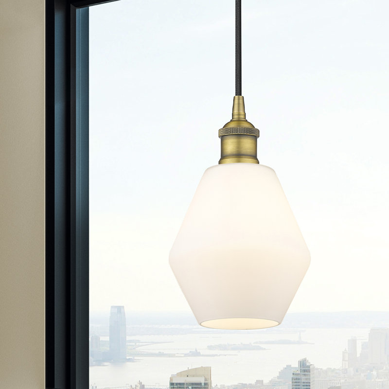 Luminaire suspendu 1 lumière Gabbie, Blanc mat, Laiton brossé