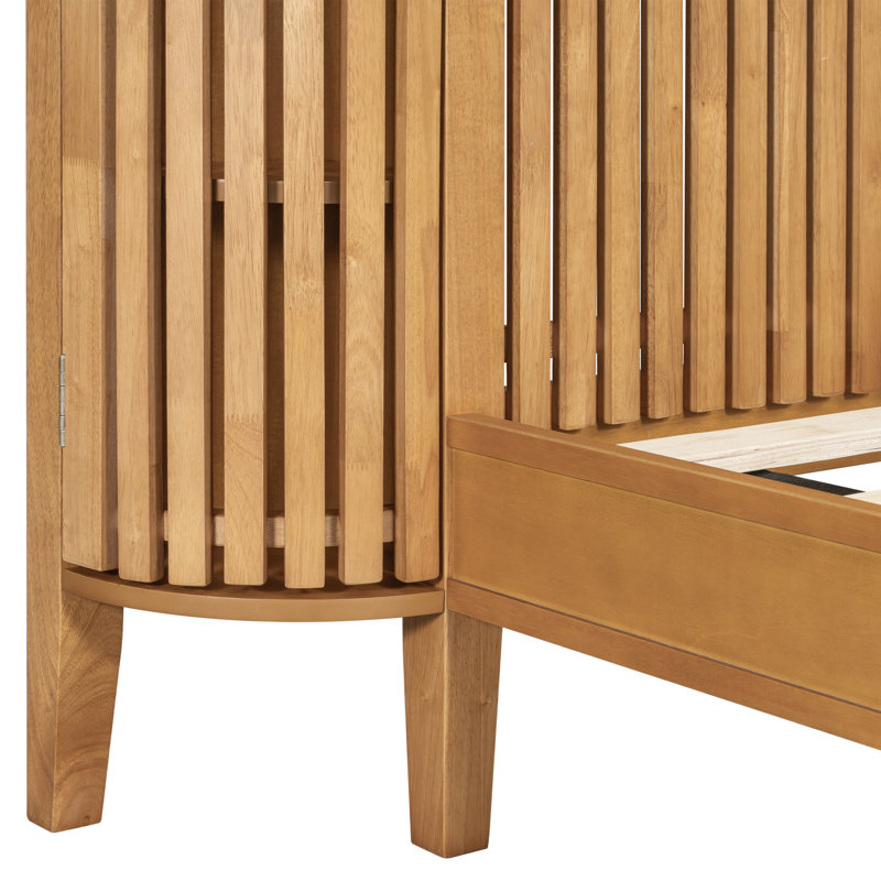 Josue Wooden Bed With Slat Headboard & 3-Tier Side Storage, Queen