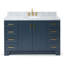 Meuble-lavabo simple en bois massif de 55 po de couleur bleu nuit avec plateau en marbre de Carrare de 1,5 po Freitas, évier ovale central-1413195297-1446251537