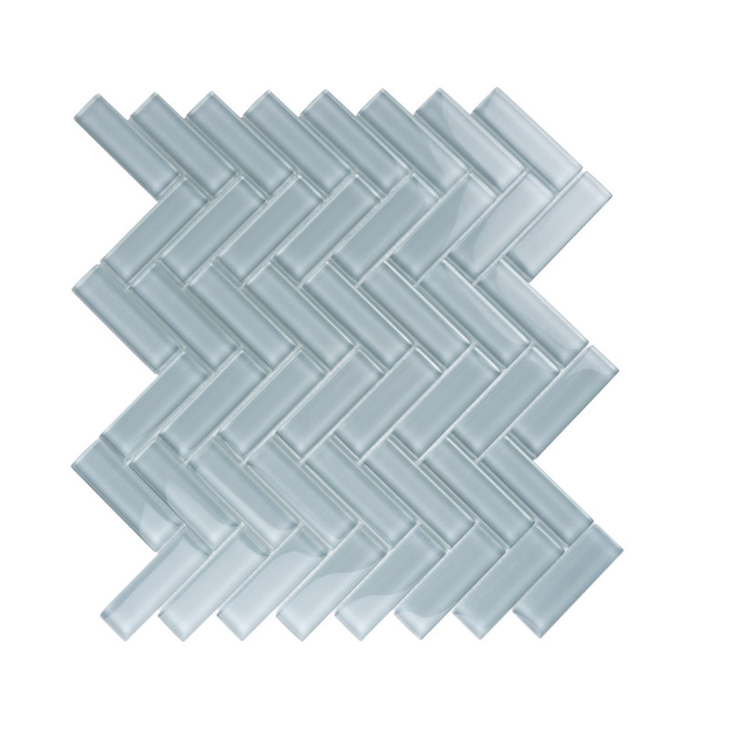 11"X 12.6" Herringbone Polished Glass Mosaic Tile, Gray