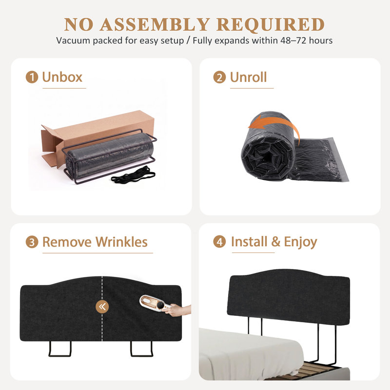 Upholstered Linen Headboard with Adjustable Height, Black, Queen