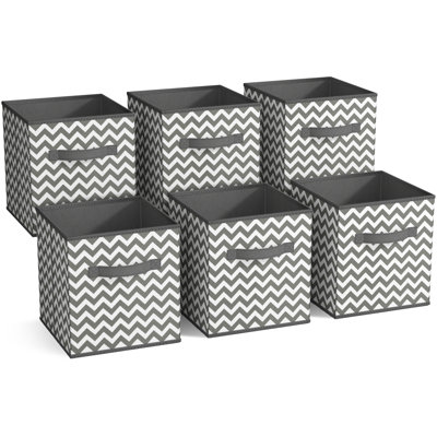 Sorbus 6 Pack 11" Foldable Fabric Storage Cube Bins with Handles in Grey Chevron