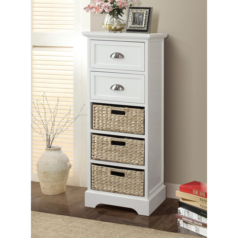 Commode décorative 5 tiroirs Brizeth, Crème