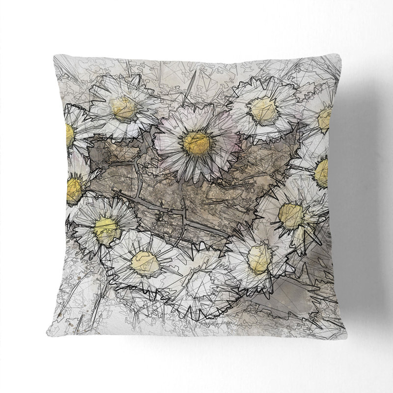 Daisy Heart Chain Sketch Square Throw Cushion, 40cm H x 40cm W x 15cm D