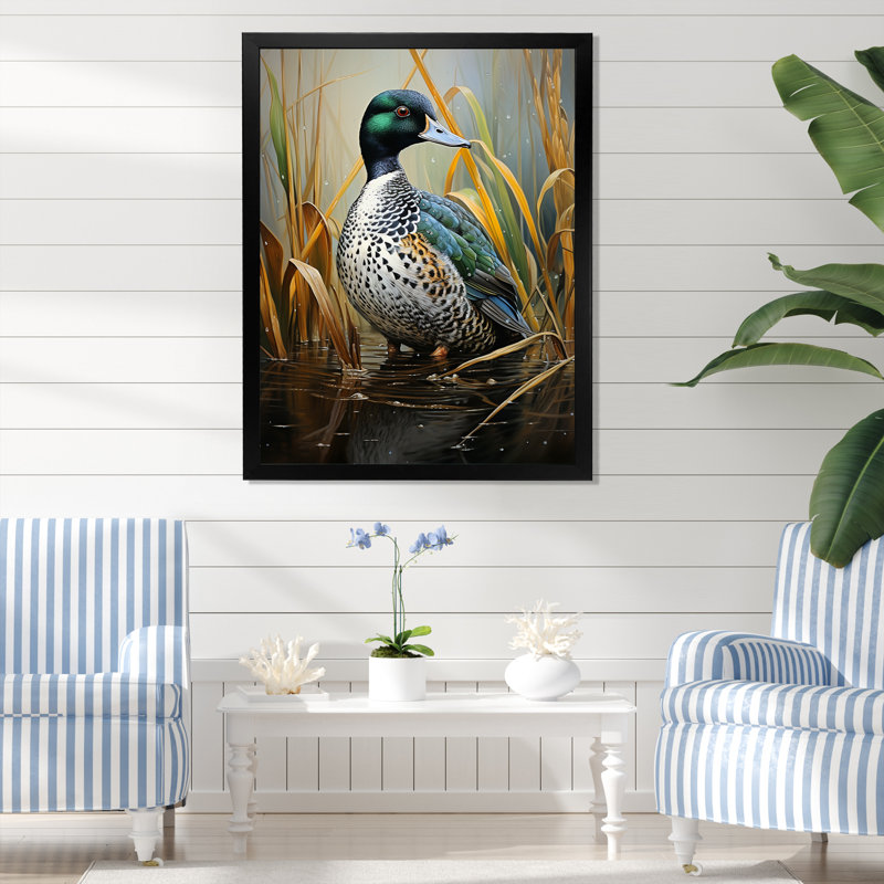 Canard Drake à l'étang I, Cadre simple noir, H 32 po x l 24 po x P 1 po