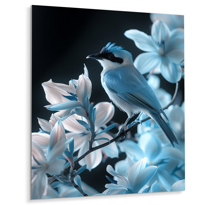 Oiseaux tropicaux bleus et noirs tropicaux - décoration murale oiseau, H 32 po x l 16 po x P 1 po, Métal métal
