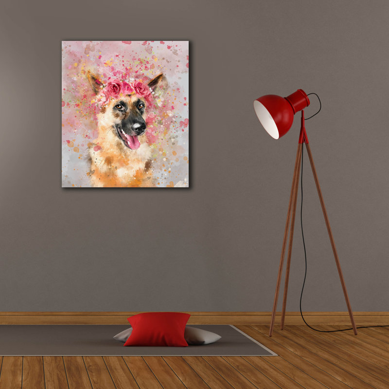 «Flower Crown German Shepherd» par Furbaby Affiliates, art mural sur toile, H 30 po x l 26 po x P 1,5 po