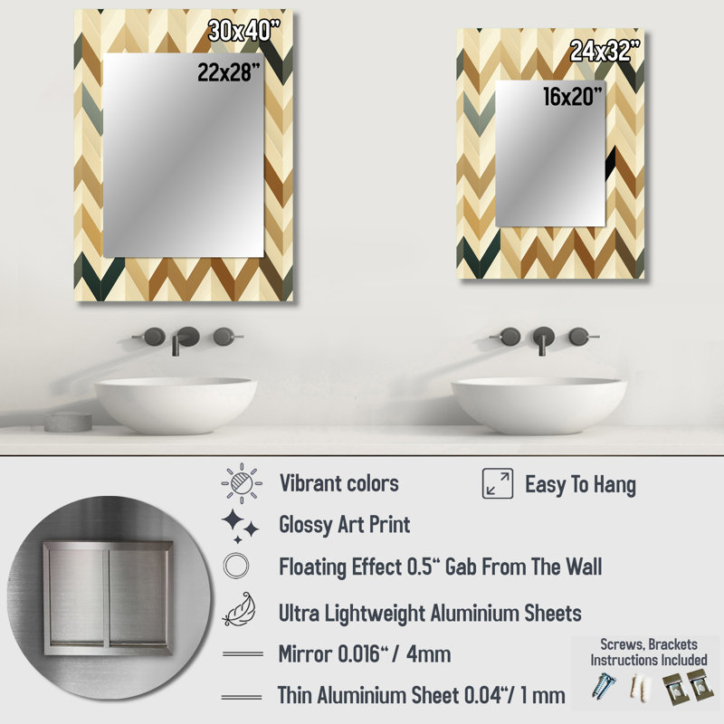 Adilynne chevron beige à chevrons élégance - miroir décoratif à chevrons, miroir mural glam, impression sur métal