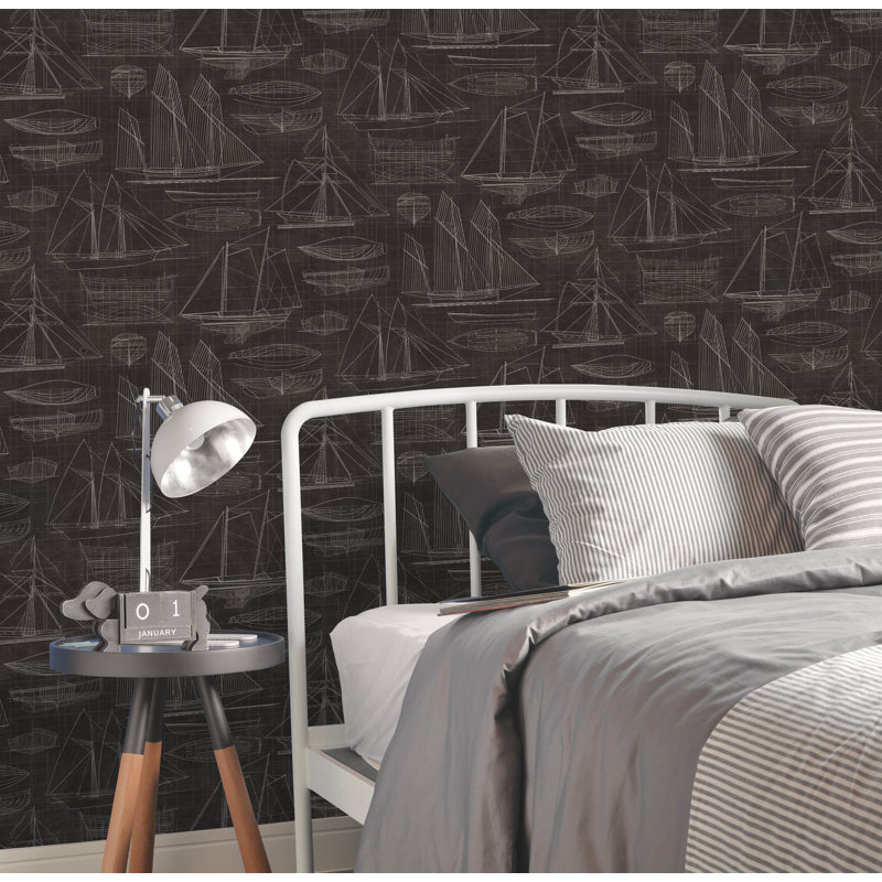 Deauville 2 Nautical Blueprint Wallpaper Roll, Brown/White