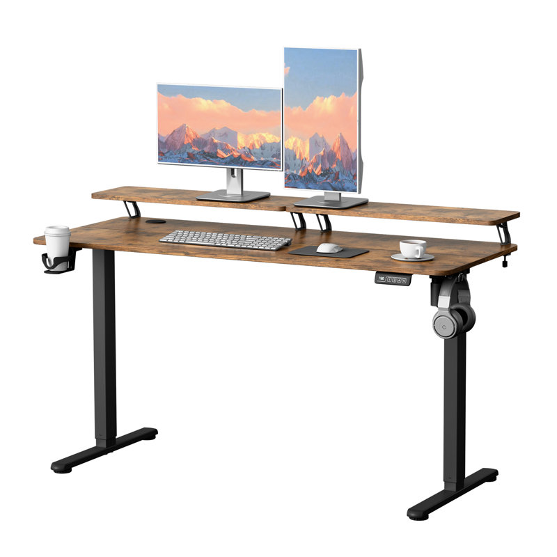 Kreutzer Height Adjustable Standing Gaming Desk, Brown/Black, 28.7" H x 55.11" W x 23.62" D