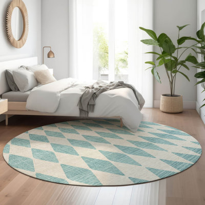Premium Machine Washable Cerrito AMF578 Teal Rug