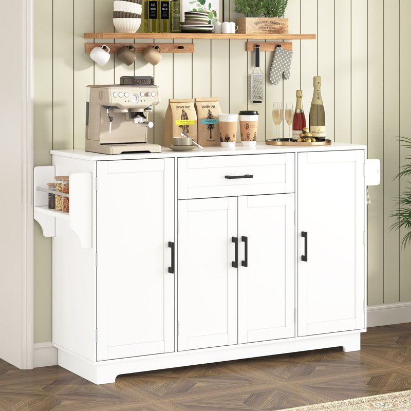 Buffet spacieux avec 4 portes, 1 tiroir, tablettes réglables et rangement latéral pour les salles à manger modernes, Blanc