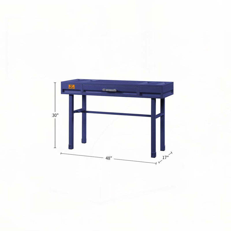 Metal Vanity Desk with One Drawer, Blue, Blue