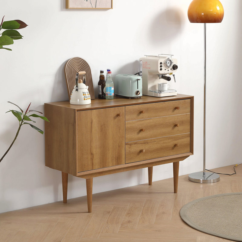 Buffet antique de couleur chêne avec porte et tiroirs