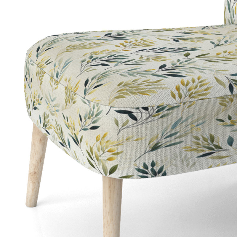 Zen Leaves - Upholstered Scandinavian Side Chair, Botanical Plants Accent Chair