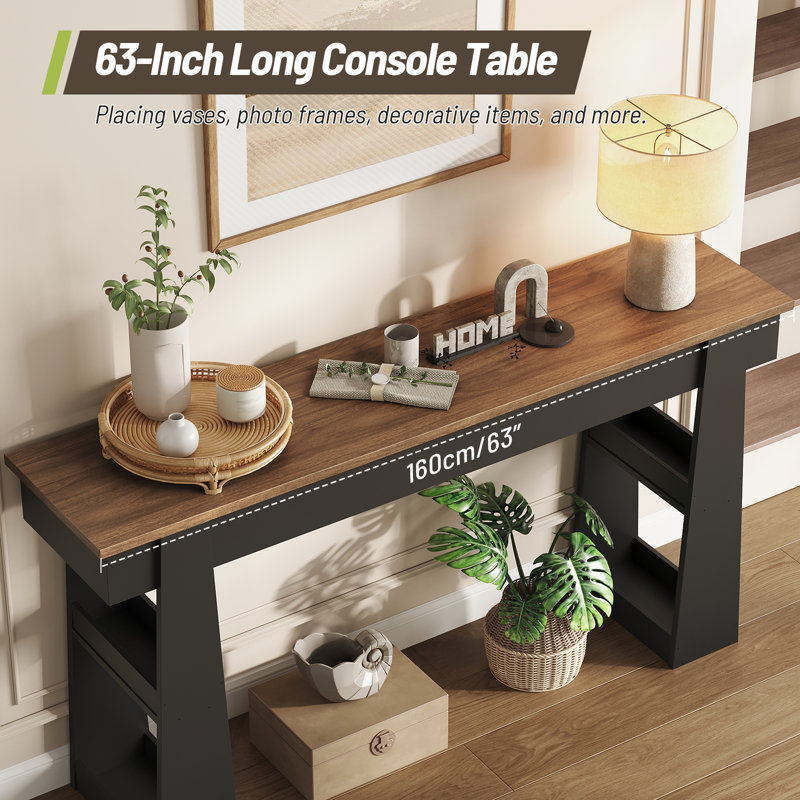 63'' Entryway Console Table, Farmhouse Entryway Table with 2-Tier Shelves, Modern Sofa Table Behind Couch for Living Room, Foyer