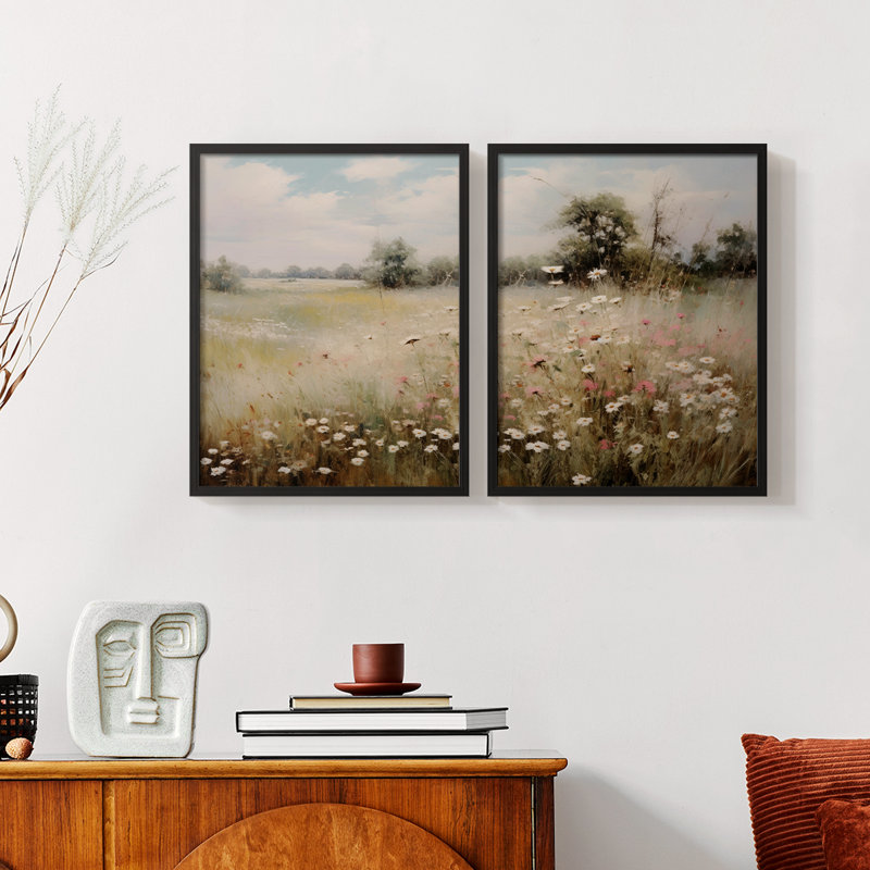Vintage Floral XXXI - Impression Giclée sur cadre - ensemble de 2, Noir, noir, noir, noir, H 17 po x l 42 po
