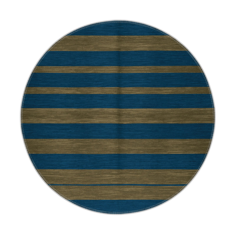 Tapis intérieur / extérieur bleu HorizontalStripes, Rond 5 pi