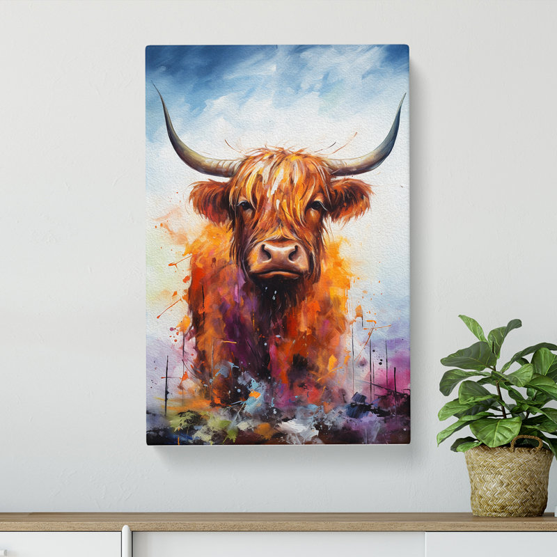 Highland Cow Action - Wrapped Canvas, 60cm H x 40cm W x 3cm D