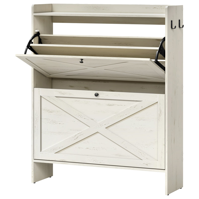 Range-chaussures 16 paires avec 2 tiroirs rabattables, Blanc, 40.4'' H x 33'' W x 9.5'' D