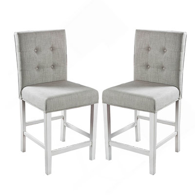 Set of 2 Fabric Counter Height Chair in Antique White and Light Gray