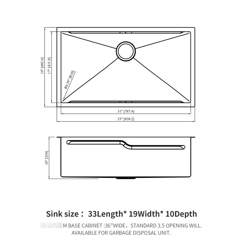 Évier de cuisine encastrable en acier inoxydable de calibre 16, rebord en forme de Z, guide d'eau X, revêtement, patin, pinces d'installation, gabarit d'installation de 33 po x 19 po, accessoires