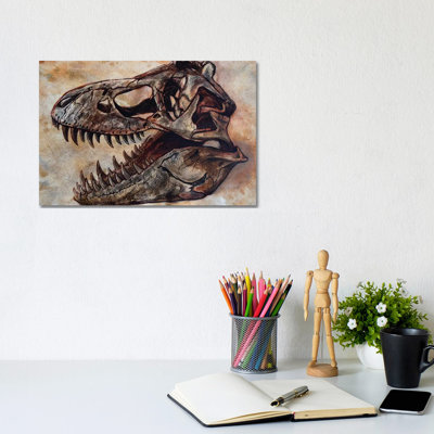 Tyrannosaurus Rex Dinosaur Skull by Harm Plat - Wrapped Canvas Painting