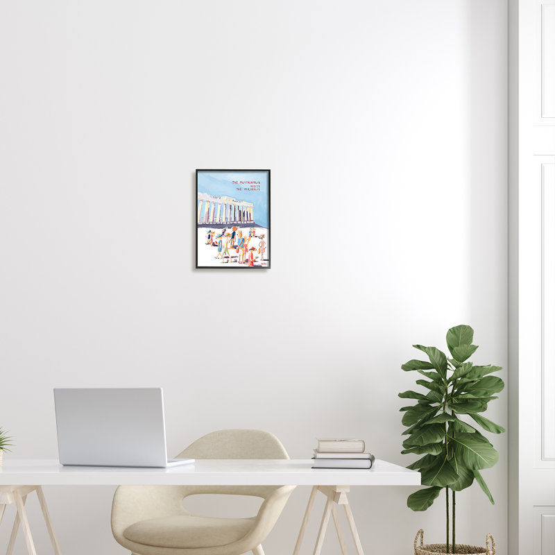 «Muttropolis Visits Acropolis Funny» encadrée sur bois par Lucy Marshall, peinture, Giclée encadrée noir minuit