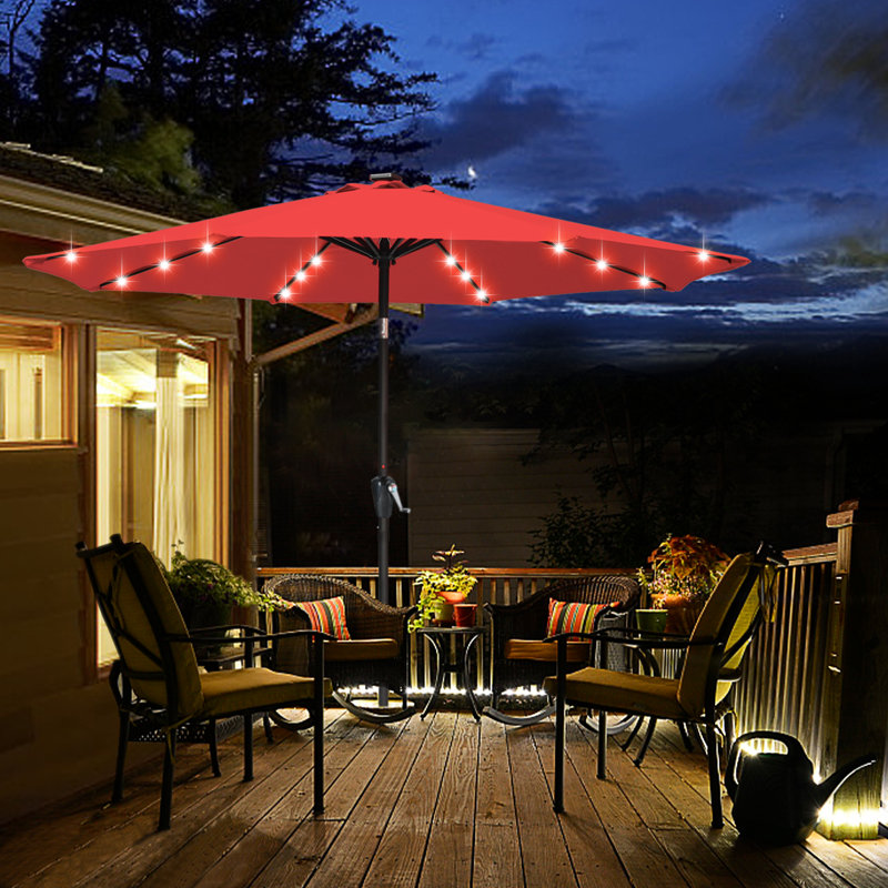 Caerphilly Lighted Market Umbrella, Red, 96.5"H x 125.9"W x 125.9"D