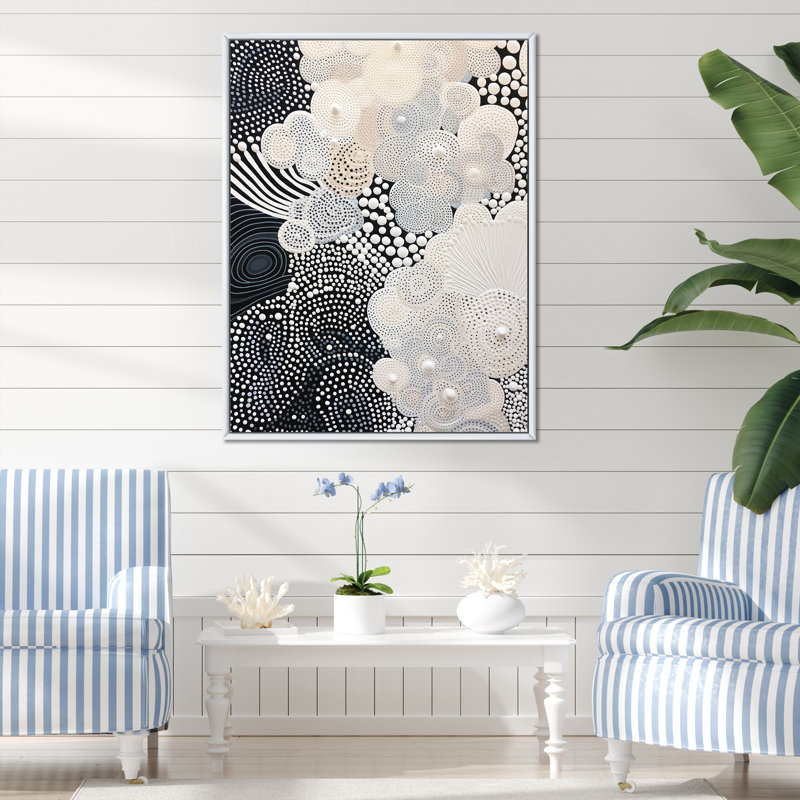 «Gray Abstract Corals II», reproduction sur toile, Cadre flottant blanc, H 32 po x l 16 po x P 1 po