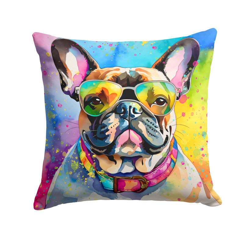Coussin décoratif French Bulldog Hippie Dawg, 18 po x 18 po