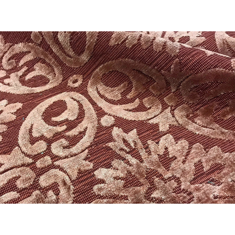 Damask Area Rug in Red, Rectangle 10' x 14'