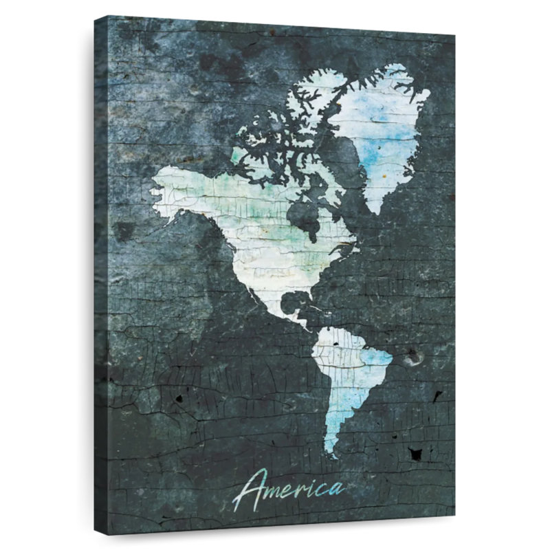 Aliaz Chipped America Continent Map, 24" H x 16" W