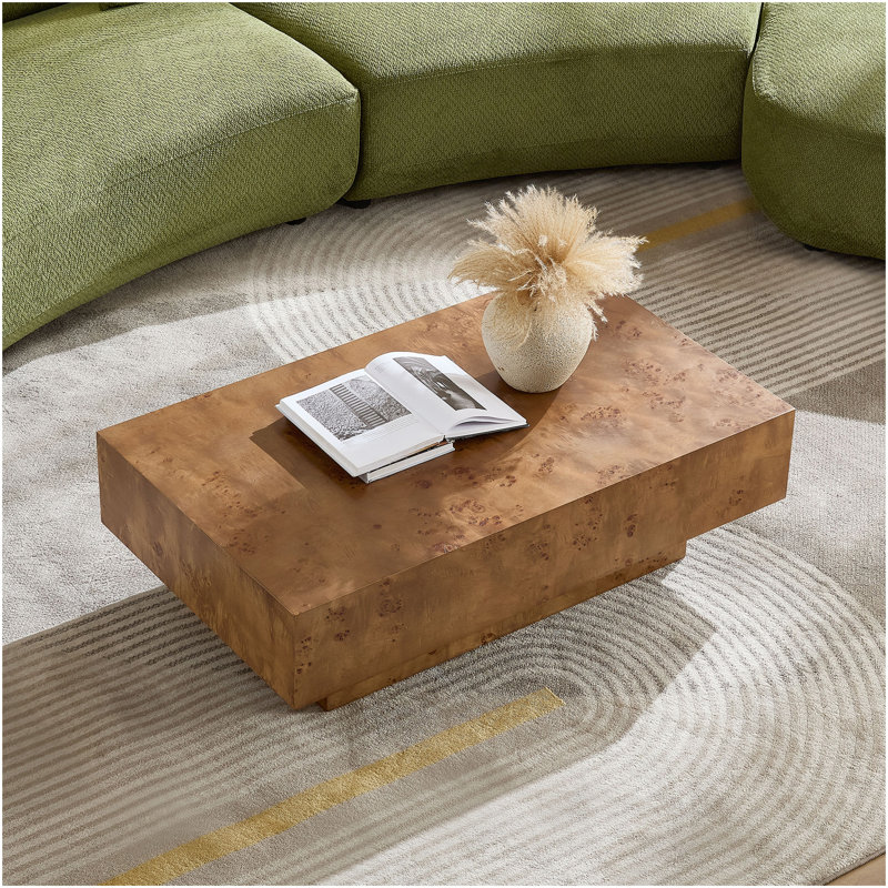 43.31 Inch Burl Wood Veneer Coffee Table,Rectangle Mid-Century Modern Table For Living Room,Coffee Table With Sturdy MDF Pedestal For Office,Apartment