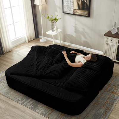 Multi Functional Plush Corduroy Convertible Sectional Sofa Bed with Independent Lounge Chair and Functional Blanket(1+2 Seat)
