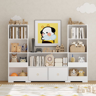 Aaronda 70.7" W x 51.1" H Bookcase 4 Tier 9 Cube Bookshelf with Drawers Horizontal Toy Storage Organizer