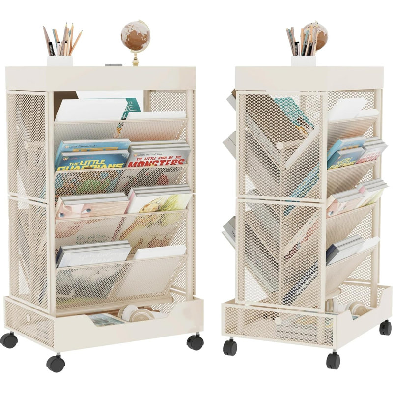 71cm H x 42cm W Metal Book Cart Bookcase, White