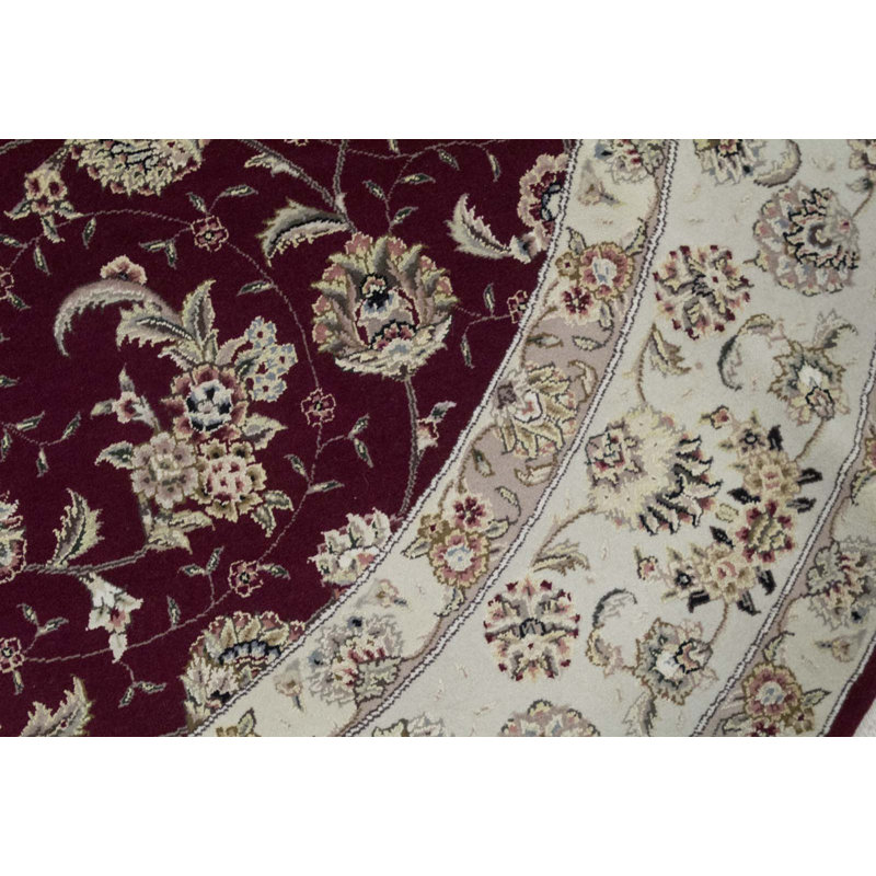 Hand-Knotted High-Quality Wine and Taupe Round Area Rug