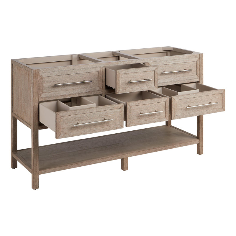 60" Robertson Double Bathroom Vanity Set with Oval Undermount Sinks, 8" Widespread, Feathered White Quartz, Brushed White