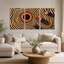 Ensemble de 3 toiles murales noires et orange avec planètes sur rayures ondulées-2135963057