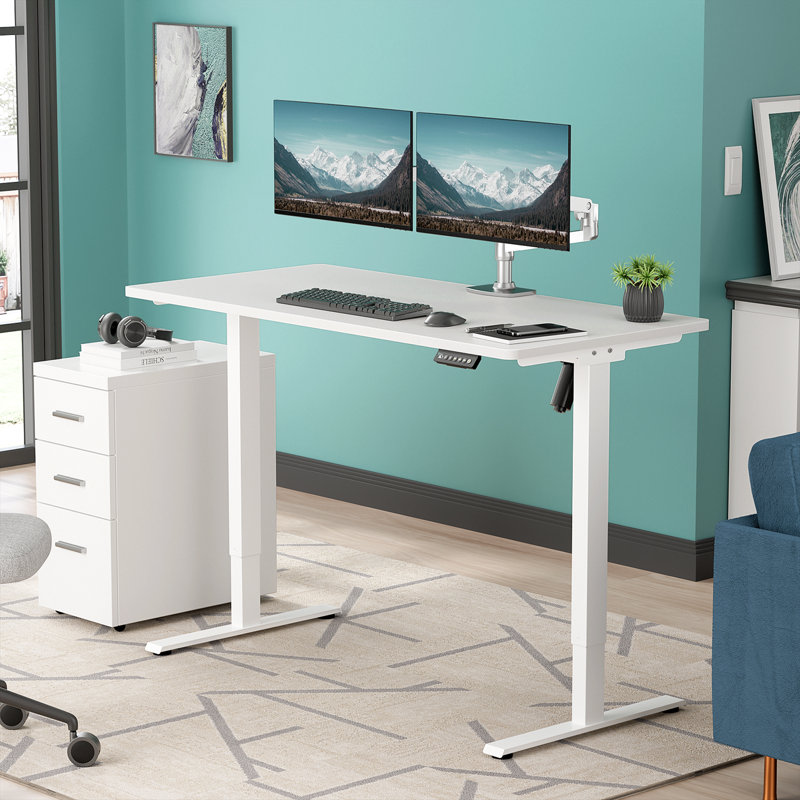  Height Adjustable Standing Desk, White, 46.3" H x 47.3" H x 23.6" D