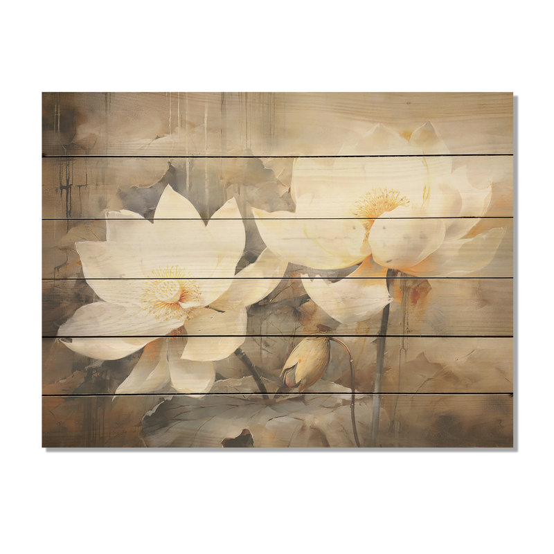 Lotus Exquiste Country Charm - Lotus Wood Wall Art On Natural Pine Wood, 30" H x 40" W