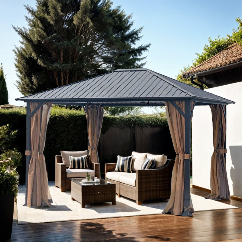 10x12 Hardtop Metal Gazebo with Mosquito Nets, Galvanized Steel Frame, & Polycarbonate Roof
